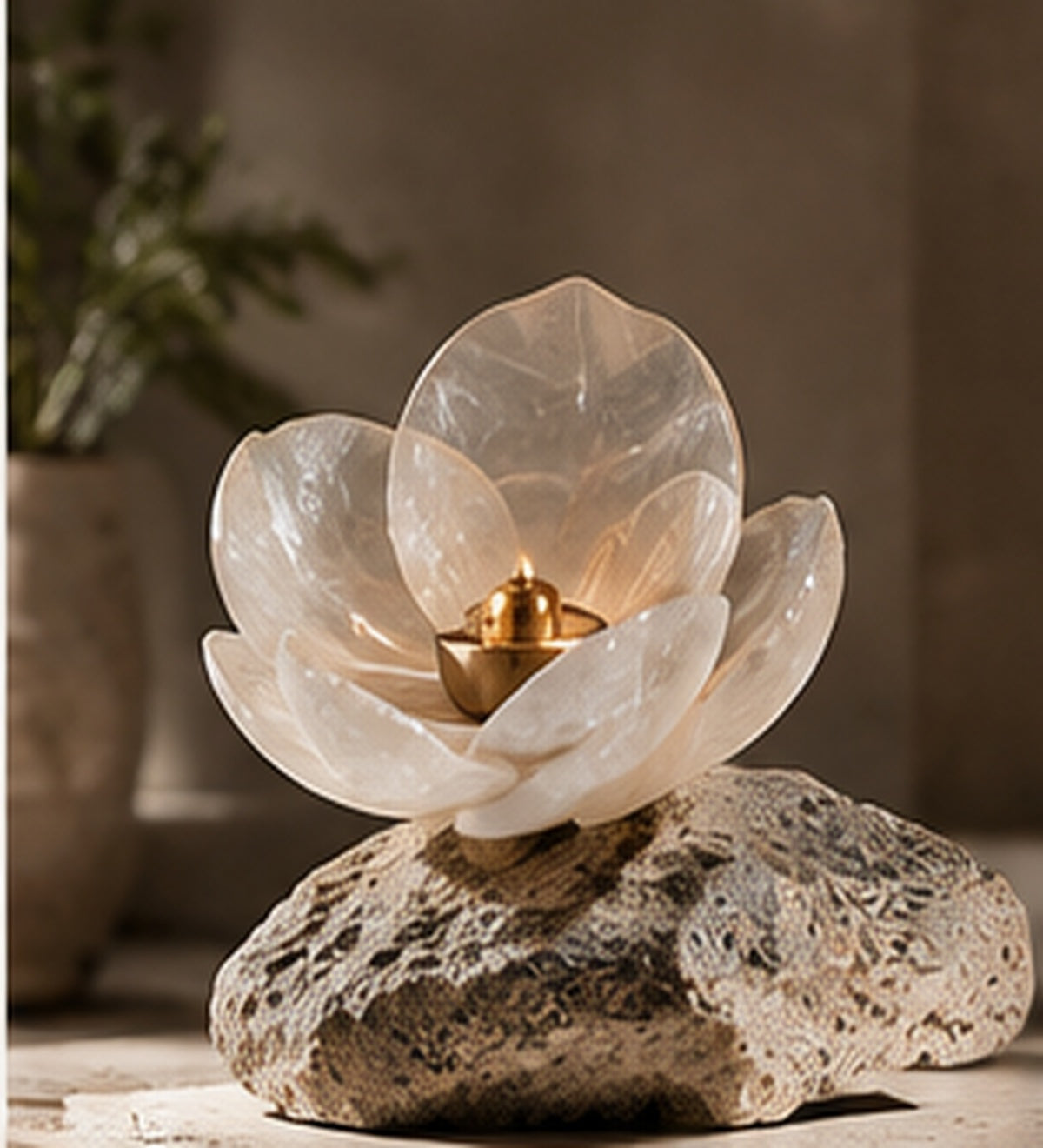 Glaines Luna Bloom translucent petal aroma lamp on stone base