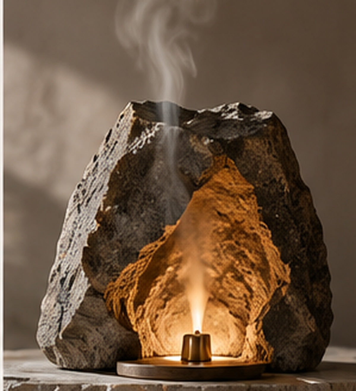 Glaines Terra Mist stone cavern diffuser releasing illuminated mist