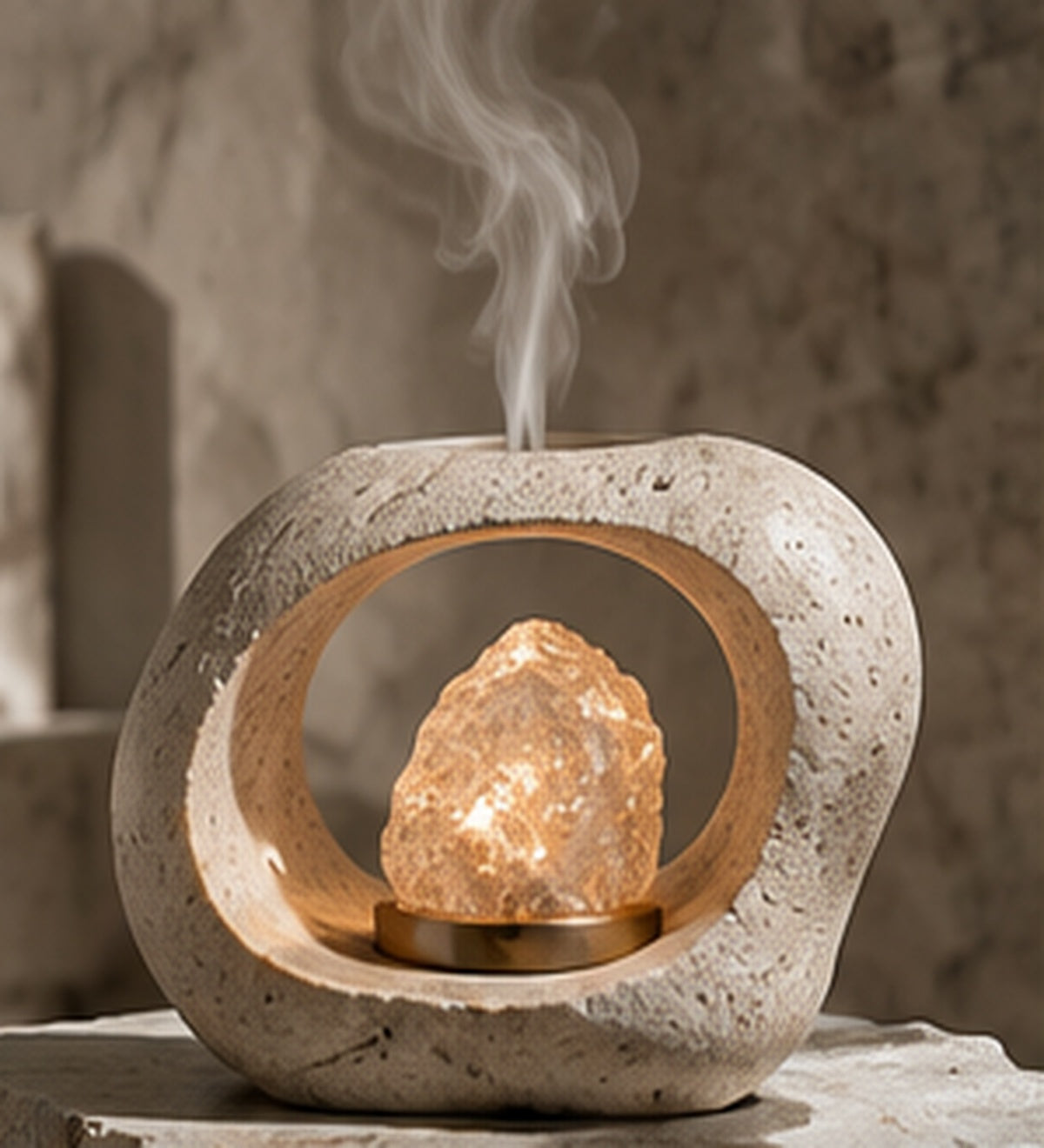 Glaines Tide Stone crystal heat diffuser in warm stone interior